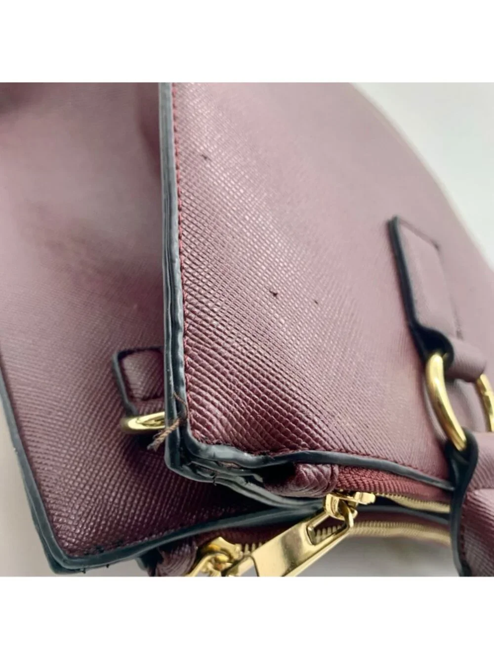 Aldo Burgundy Structured Saffiano Faux Leather Satchel Bag